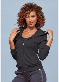 active by Lascana LASCANA ACTIVE Trainingsjacke schwarz Gr. S (36/38) für Damen. Mit Logoschriftzüge, Reißverschluss, Kordelzug. Bequem. Nachhaltig.