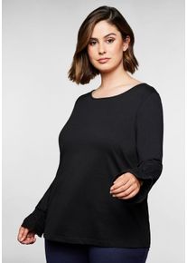 Große Größen Langarmshirt mit Spitze am Ärmelsaum Gr. 40/42 schwarz von sheego für Damen