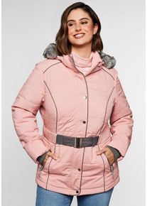 Große Größen Steppjacke mit Gürtel, Kapuze und Reißverschluss Gr. 42 rosa von sheego für Damen