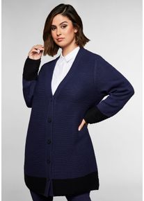 Große Größen Longstrickjacke im Rippstrick, mit Blockstreifen Gr. 48/50 lila von sheego für Damen