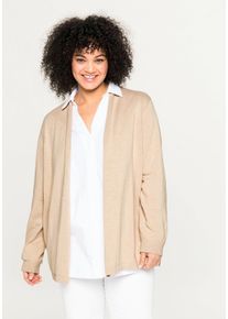 Große Größen Strickjacke mit schmalem Schalkragen, offene Form Gr. 56/58 beige von sheego für Damen