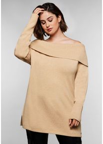 Große Größen Pullover mit weitem Carmen-Rollkragen Gr. 56/58 beige von sheego für Damen