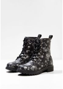 Große Größen Schnürboots mit Blumenprint, in gecrinkelter Optik Gr. 38 schwarz geblümt von sheego für Damen