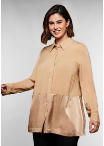 Große Größen Longbluse im Materialmix, in A-Linie Gr. 46 braun von sheego für Damen