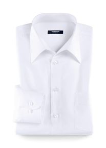 Walbusch Herren Hemd Bügelfrei Kragen ohne Knopf einfarbig Weiß