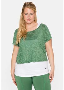 Große Größen Set aus Funktionsshirt und Funktionstop Gr. 56 seegrün/weiß von sheego für Damen