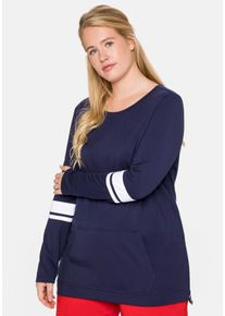 Große Größen Sweatshirt aus Funktionsmaterial, mit Kängurutasche Gr. 56/58 blau von sheego für Damen