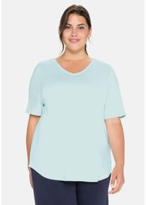 Große Größen Relaxshirt mit V-Ausschnitt, aus Interlockqualität Gr. 40/42 blau von sheego für Damen