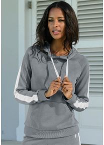 Große Größen Kapuzensweatshirt Gr. 40/42 grau gestreift für Damen