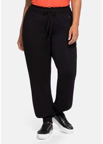 Große Größen Jerseyhose im Joggpants-Stil, mit gesmoktem Bund Gr. 56 schwarz von sheego für Damen