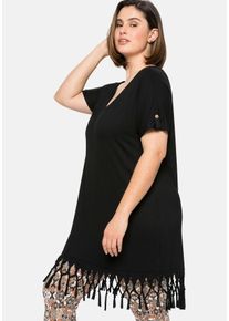 Große Größen Strandshirt in Longform, mit Fransen am Saum Gr. 56/58 schwarz von sheego für Damen