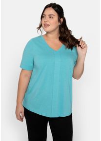 Große Größen T-Shirt mit gesteppter Falte vorn, aus Jersey Gr. 56/58 blau von sheego für Damen