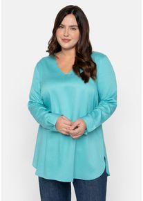 Große Größen Tunika mit V-Ausschnitt und gerundetem Saum Gr. 48 blau von sheego für Damen