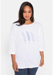 Große Größen 3/4-Arm-Shirt aus Flammgarn, mit Frontdruck Gr. 40/42 weiß von sheego für Damen
