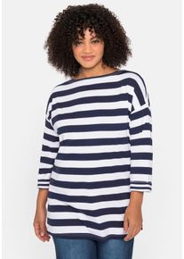 Große Größen 3/4-Arm-Shirt mit Ringeln und U-Boot-Ausschnitt Gr. 56/58 blau von sheego für Damen
