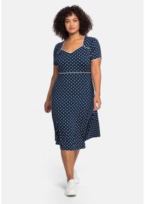 sheego by Joe Browns Große Größen Jerseykleid mit Punktedruck und Paspelierung Gr. 56 blau gepunktet von sheego für Damen