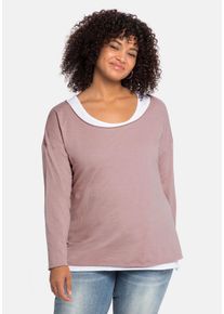 sheego by Joe Browns Große Größen Langarmshirt im Layeringlook, mit Rollkanten Gr. 52 rosa von sheego für Damen