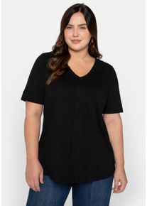 Große Größen T-Shirt mit gesteppter Falte vorn, aus Jersey Gr. 52/54 schwarz von sheego für Damen