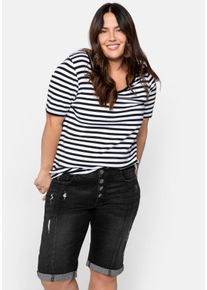Große Größen Jeansbermudas im Used-Look Gr. 58 schwarz von sheego für Damen