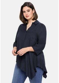 Große Größen Hemdbluse mit asymmetrischem Saum in Zipfelform Gr. 46 blau von sheego für Damen