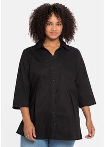 Große Größen Bluse mit 3/4-Arm und dekorativen Falten Gr. 58 schwarz von sheego für Damen