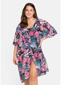 Große Größen Strandtunika mit tropischem Print, leicht transparent Gr. 1 blau von sheego für Damen