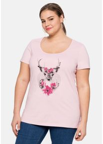 Große Größen Trachtenshirt mit Hirsch-Druck und Kurzarm Gr. 44/46 rosa von sheego für Damen