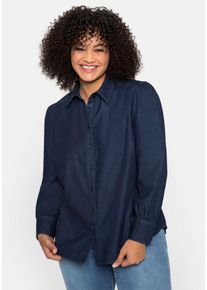 Große Größen Jeansbluse mit angekräuselter Schulternaht Gr. 50 blau von sheego für Damen