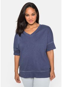 Große Größen Shirt mit gerippten Details, aus Flammgarn Gr. 44/46 blau von sheego für Damen
