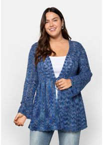 sheego by Joe Browns Große Größen Ajourstrick-Cardigan mit Wellensaumkante Gr. 52/54 blau von sheego für Damen