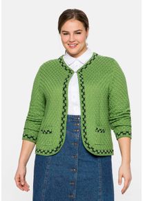 Große Größen Kurze Trachten-Strickjacke mit Zierborte Gr. 52/54 grün von sheego für Damen