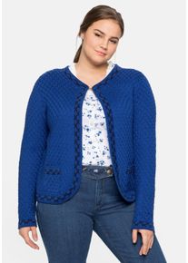Große Größen Kurze Trachten-Strickjacke mit Zierborte Gr. 40/42 blau von sheego für Damen