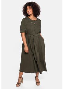 Große Größen Kleid mit Knopfleiste und Bindegürtel Gr. 54 grün von sheego für Damen
