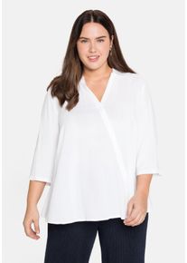 Große Größen Bluse in Wickeloptik, mit 3/4-Arm Gr. 54 weiß von sheego für Damen