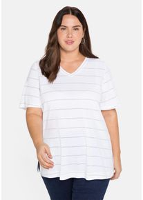 Große Größen T-Shirt aus Jersey mit silberfarbenen Ringeln Gr. 48/50 weiß von sheego für Damen