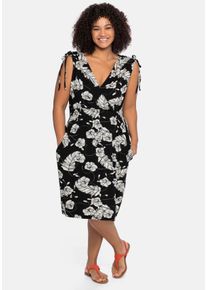 Große Größen Kleid in Wickeloptik, mit floralem Druck Gr. 52 schwarz geblümt von sheego für Damen