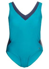 Große Größen Badeanzug mit Kontrasteinsätzen und Shaping-Effekt Gr. 58D blau von sheego für Damen