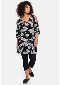 Große Größen Set aus Longshirt und Caprileggings Gr. 44 schwarz geblümt von sheego für Damen