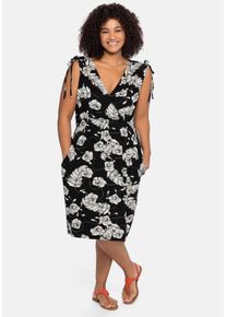 Große Größen Kleid in Wickeloptik, mit floralem Druck Gr. 56 schwarz geblümt von sheego für Damen