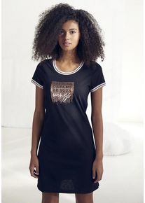 Vivance Dreams Nachthemd schwarz Gr. 32/34 für Damen. Rundhals und Glitzerdruck. Basic. Nachhaltig.