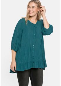 Große Größen Bluse aus Crêpe, mit Volants am Saum Gr. 54 blau von sheego für Damen