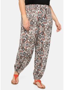 Große Größen Hose mit seitlichen Smok-Einsätzen Gr. 40 rot bedruckt von sheego für Damen