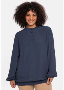 Große Größen Tunika mit Knopfleiste und Rüschen am Saum Gr. 44 blau von sheego für Damen