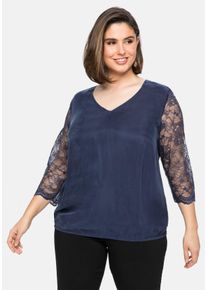 Große Größen Tunika mit 3/4-Arm aus Two-Tone-Spitze Gr. 58 blau von sheego für Damen
