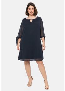 Große Größen Chiffonkleid im Lagenlook, mit geschlitztem Ärmel Gr. 58 blau von sheego für Damen