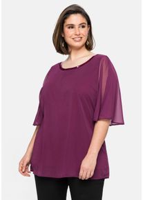 Große Größen Chiffontunika mit Flügelärmeln und Innentop Gr. 54 rot von sheego für Damen