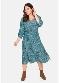 Große Größen Midikleid mit Alloverprint und 3/4-Ärmeln Gr. 56 blau bedruckt von sheego für Damen