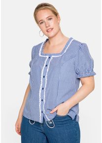 Große Größen Trachtenbluse im Karo-Design, mit Spitzenbesatz Gr. 52 blau/weiß kariert von sheego für Damen