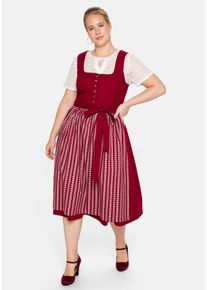 Große Größen Dirndl in Midilänge, mit Spitzenbluse und Schürze Gr. 52 rot geblümt von sheego für Damen