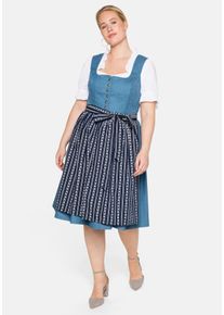 Große Größen Dirndl im Denim-Look, mit bedruckter Schürze Gr. 52 blau geblümt von sheego für Damen